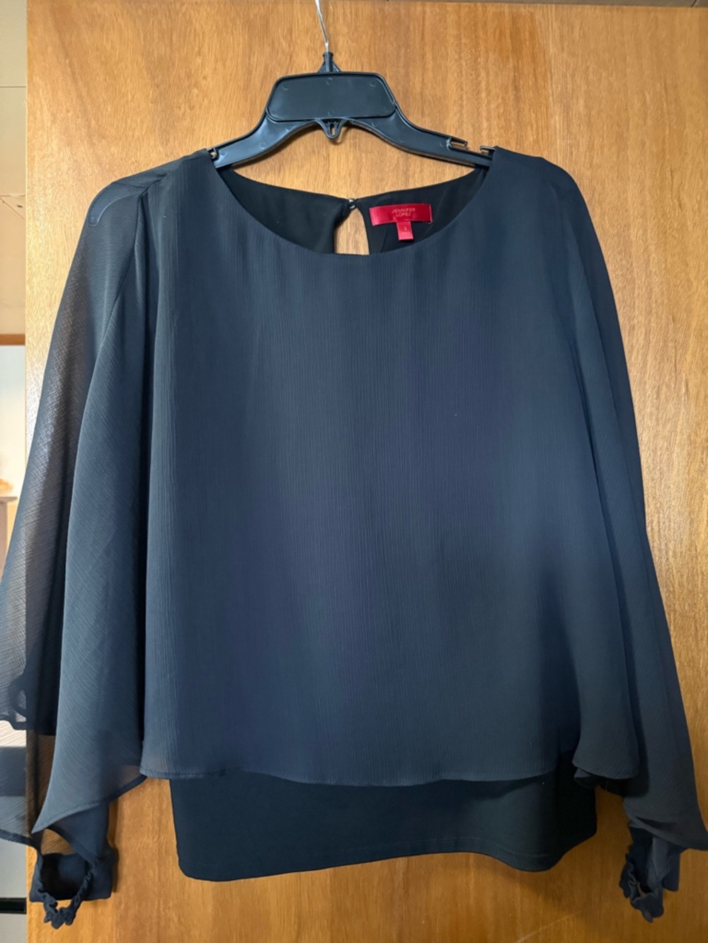 Jennifer Lopez Black Chiffon Cape-Sleeve Blouse